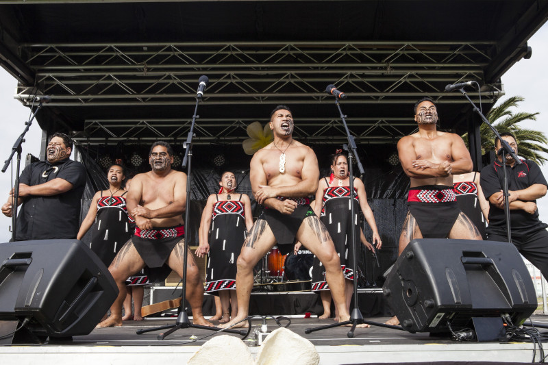 Contemporary Pacific Arts Festival, 2014. Te Hononga O Nga Iwi performance on the Main Stage at community day. Photo Provided.