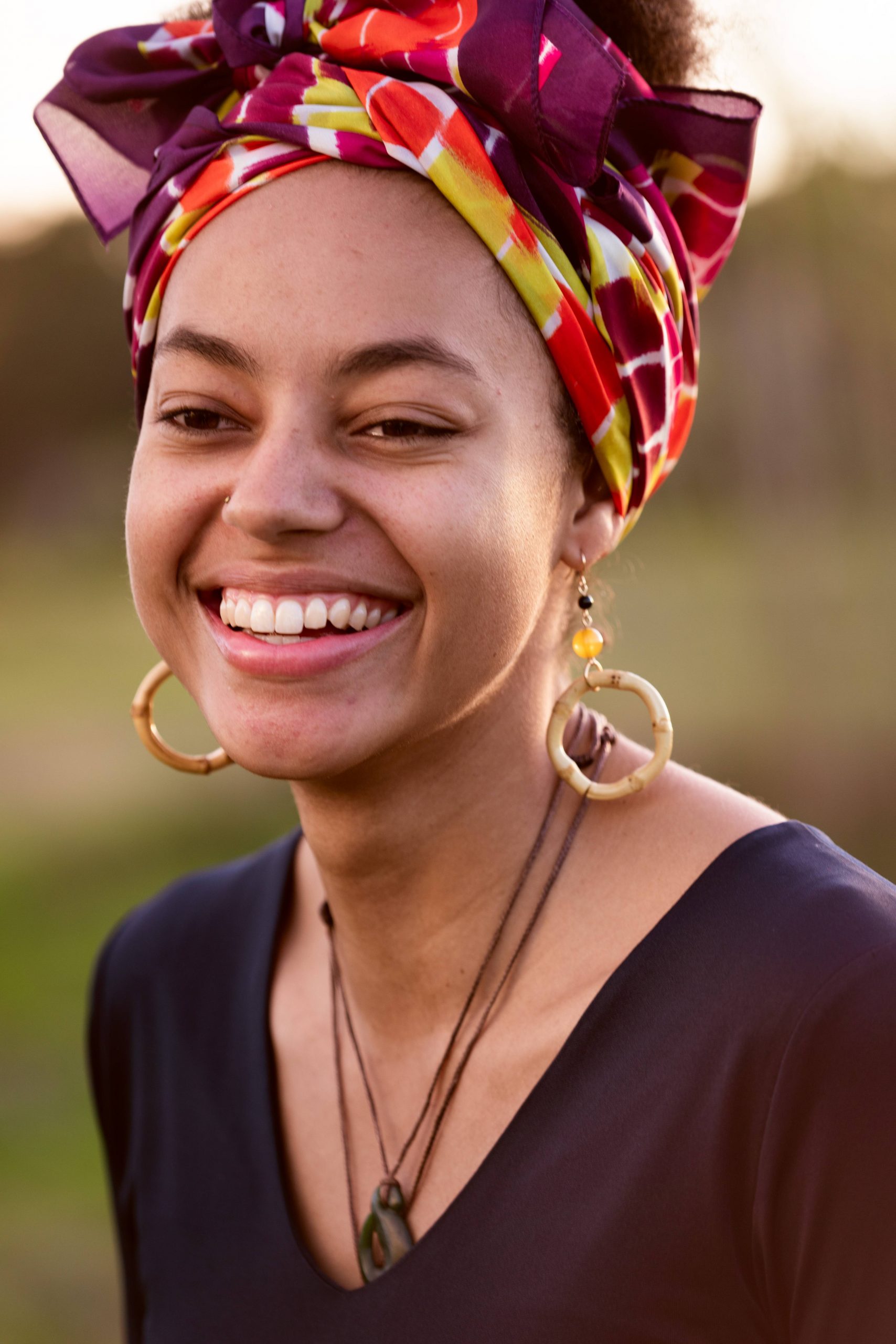 Imara modelling Annick Aisha Originals silk scarf - colour 2. Image: Sanii Mandred.