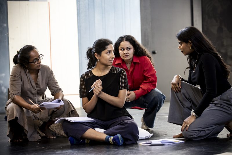 The Wrong Gods Rehearsals with Nadie Kammallaweera, Vaishnavi Suryaprakash, Manali Datar & Radhika Mudaliyar at Belvoir, 2025. Image courtesy of Kabuku PR.